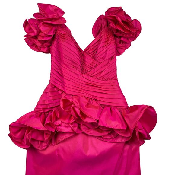 Tadashi Vintage 80's Ruched Ruffle Structured Statement Special Occasion Dress 6 - Picture 2 of 11